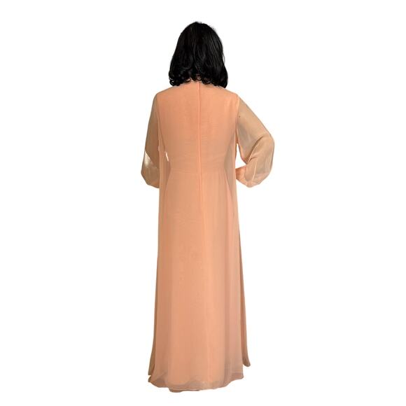 Vintage 1960s Elgin Peach Chiffon Dress & Sheer Overlay Set medium - Picture 16 of 17